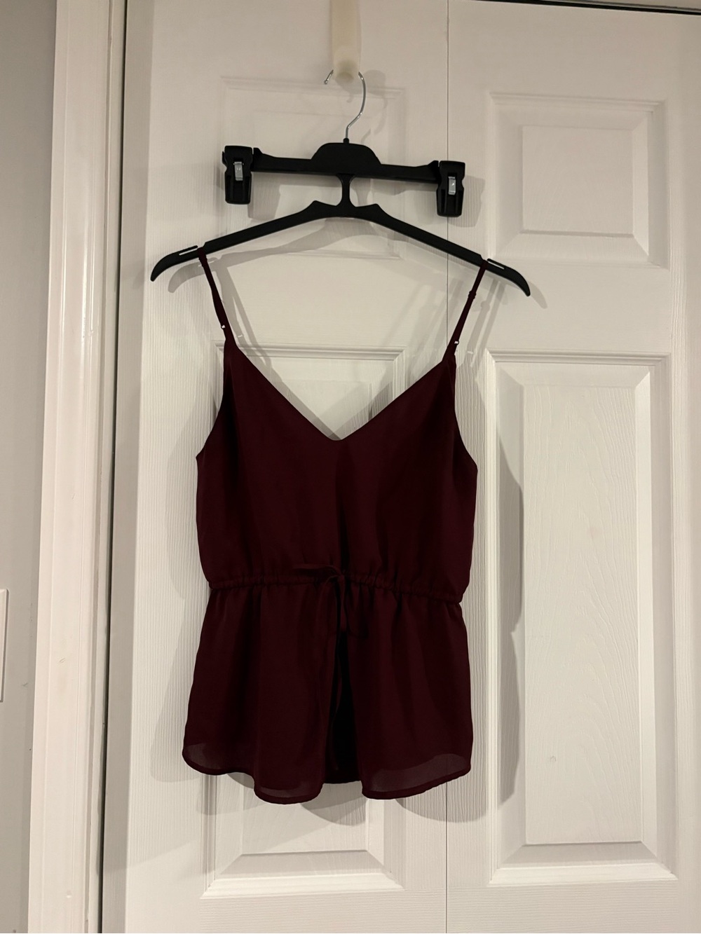 Babaton Burgundy V-Neck Spaghetti Strap Peplum Cami